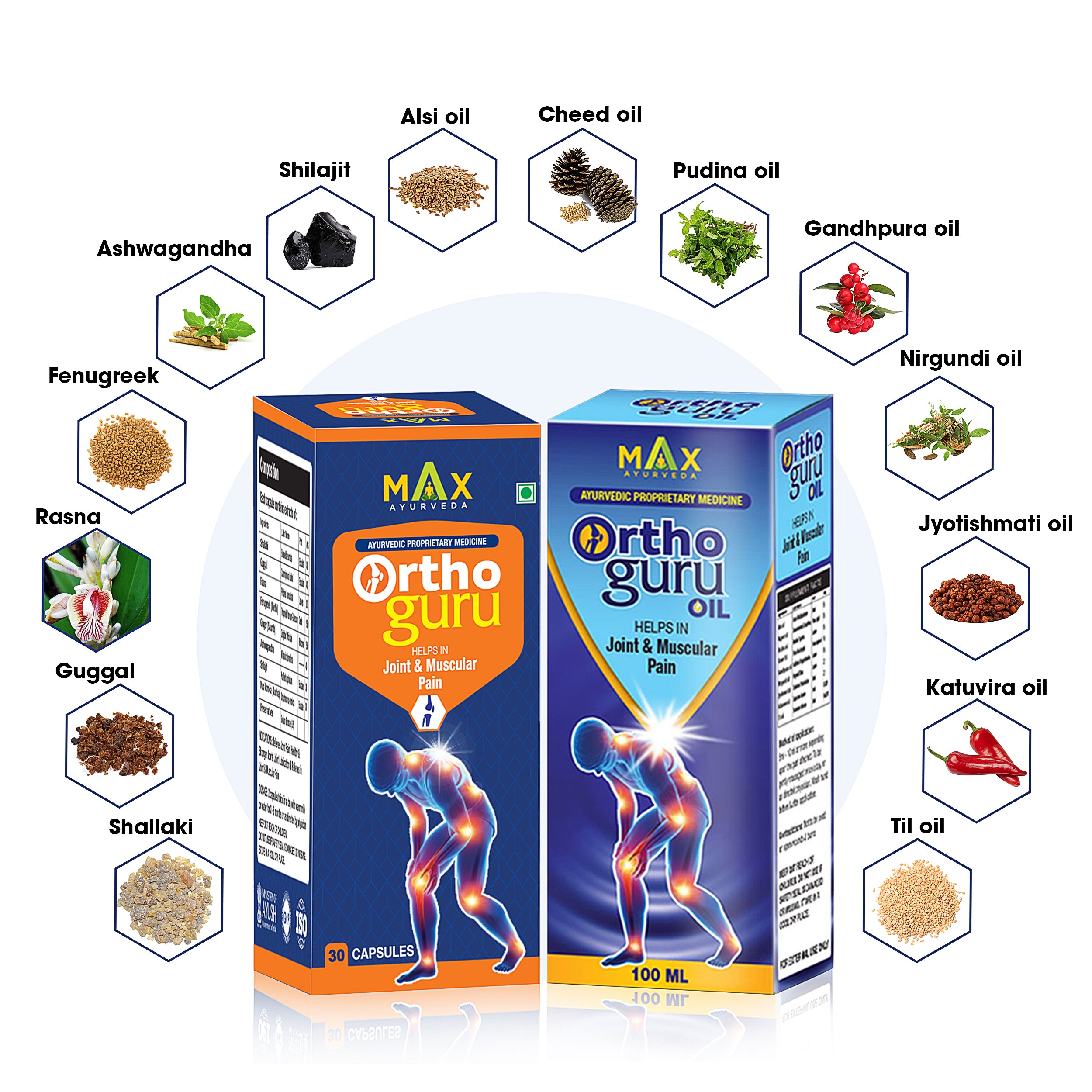 Ortho Guru Oil + Capsules combo for Joint & Muscular Pain